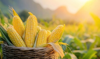 corn or maize field at agriculture farm in the morning sunrise	