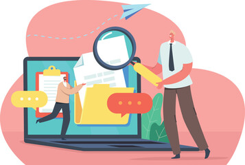 Businessman searching candidate online vector illustration
