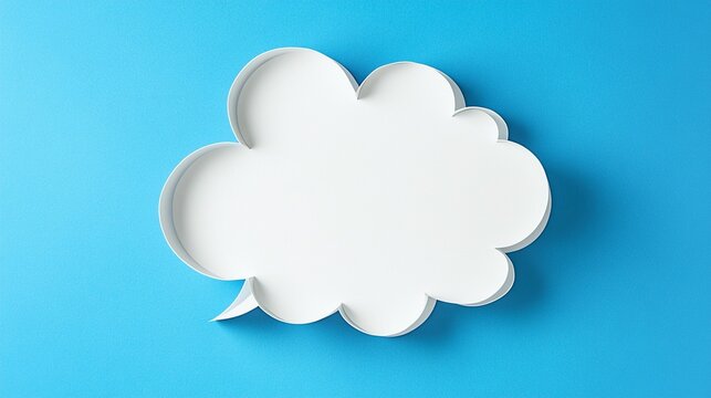 Blank speech bubble cutout on a vibrant blue background, perfect for illustrating ideas, conversations, and creative thoughts in digital or print media.