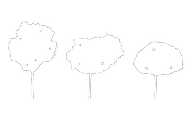 silhouette tree line hand drawn, graphics trees elements, architectural landscape design, Vector illustration