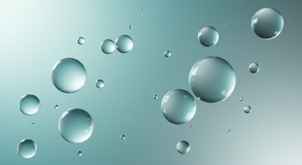 Abstract Water Droplets Background Teal Gradient with Floating Bubbles