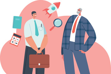 Business mentor coaching young businessman