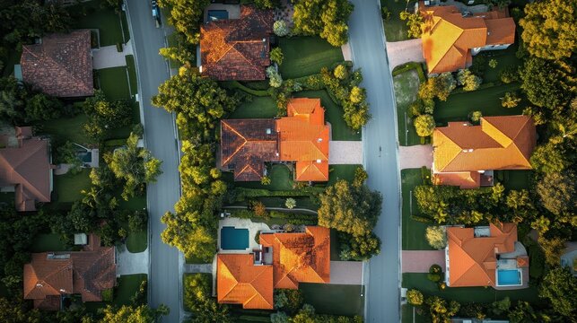 Community Association Aerial View: Homes by Lake in Sunrise Weston, Florida USA