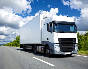 White truck on highway, sunny day (2)