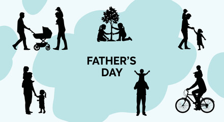 Father and Children Silhouettes Celebrating Father's Day with Various Activities