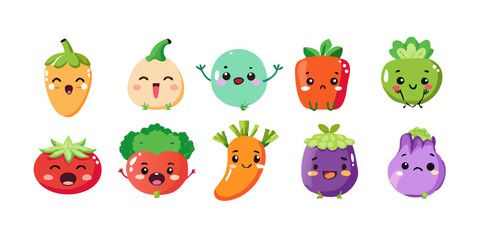 Adorable Kawaii Vegetable Characters  Cute Illustrations of  Happy and Funny Fruits and Veggies