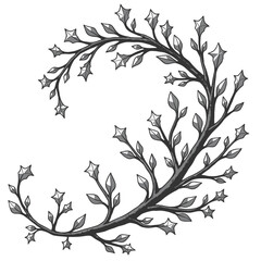 Stylized branch with star buds, monochrome botanical element for backgrounds