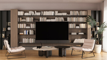 Modern Home Library with Integrated TV Unit