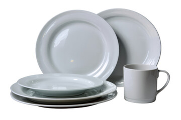 Minimalist Dinnerware Set: A classic and clean, the image features a pristine collection of plates and a mug, the perfect addition to any dining experience.