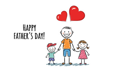 Father's Day Illustration Featuring a Father and Children with Hearts