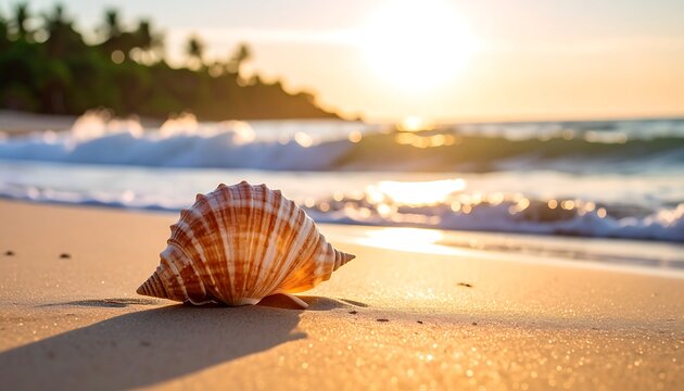 Seashell Sunset Beach Scene.