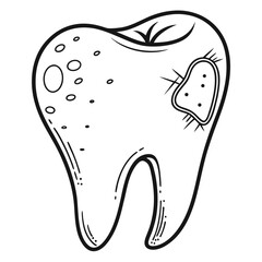 A minimalist line art vector of a single tooth with visible plaque or decay spots, illustrating poor dental hygiene