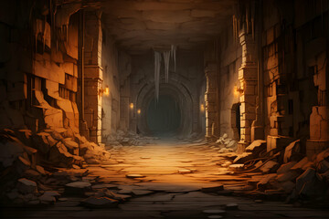 Dark Dungeon Corridor Ruins: An Atmospheric Pixel Art Illustration