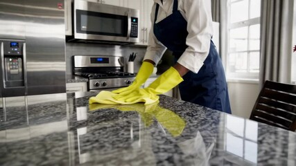 Professional housekeeper cleaning modern kitchen