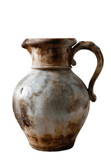 Rustic Ceramic Jug: An earthenware jug with handle with a aged patina, showcasing simplicity and craftsmanship against a seamless backdrop.