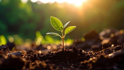 Seedling sunrise with growth, and nature.