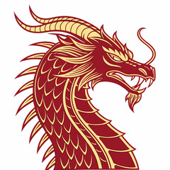 Stylized red dragon head illustration with intricate details  