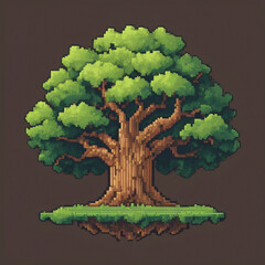 Retro Game Style Oak Tree Illustration in Pixel Format
