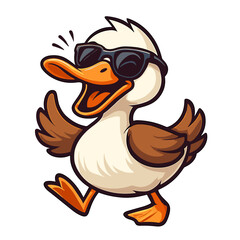Cartoon duck struts happily wearing cool dark sunglasses