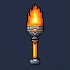 8-Bit Pixel Torch Icon, Ancient Greek Fire Symbol in Retro Style
