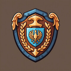 Cartoon Medieval Shield with Golden Eagle Emblem and Blue Base
