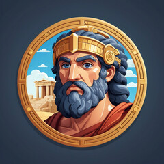 Pixel Art Greek King Portrait with Golden Crown and Blue Robe
