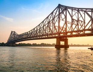 Howrah Bridge sunset with Kolkata.