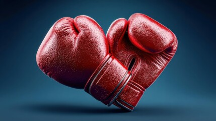 A close-up shot of two red boxing gloves in a heart shape, set against a gradient blue background.
