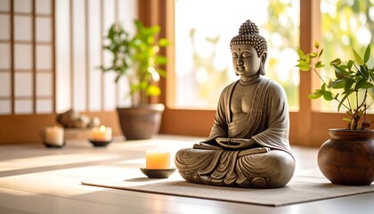Serene Buddha statue with zen room.