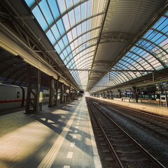Modern Train Station with Glass Roof