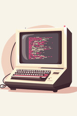 Vintage computer setup with coding screen