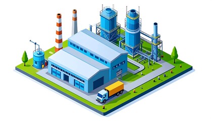 Industrial Plant Isometric Illustration.