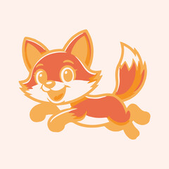 Obraz premium Playful cartoon illustration of a happy jumping fox in orange and cream colors