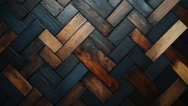 Close-up view of a beautifully arranged wooden herringbone floor pattern showcasing rich textures and colors