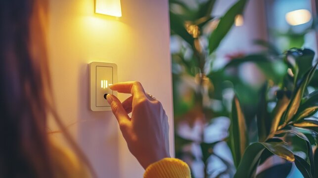 Woman's Hand Using Smart Home Light Switch