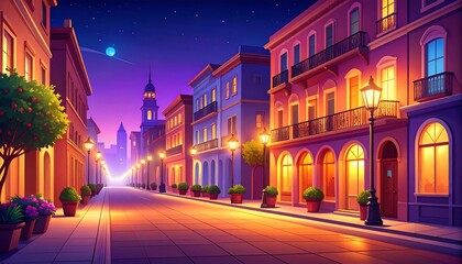 Night street with European city.