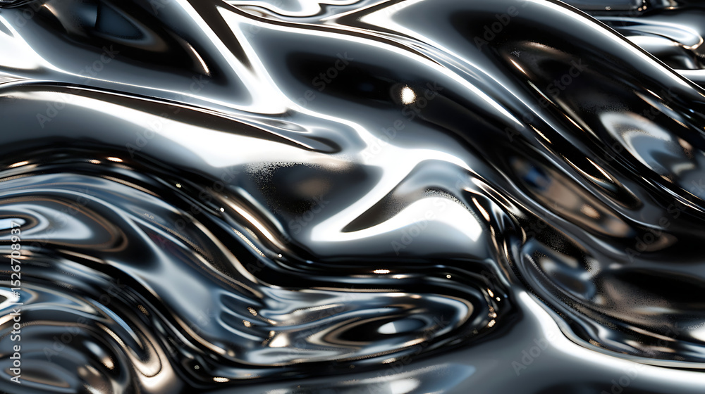 Poster a mesmerizing abstract background features smooth, flowing metallic waves with a glossy finish, crea