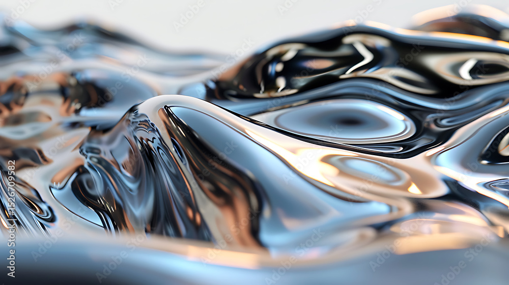 Poster a mesmerizing abstract background featuring a fluid, metallic surface with undulating waves and glos