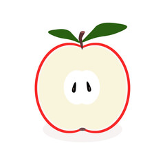Red apple cut in half with seeds and stem isolated on white background symbolizing healthy eating habits and freshness