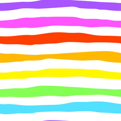 Seamless digital pattern with vibrant rainbow stripes on white background. Hand drawn horizontal layout. Great for fabric, wrapping, stationery, commercial use, or bright summer designs.