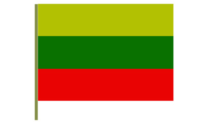 Lithuania flag, Lithuania National flag has yellow, green, and red color. Flag isolated on white background. Rectangular shape Lithuania flag.