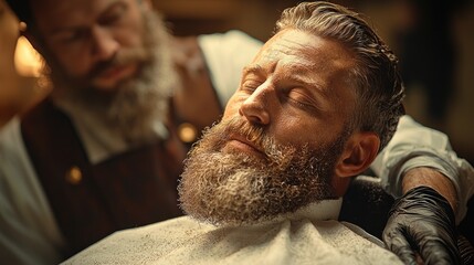 Fototapeta premium Man receiving haircut in barbershop