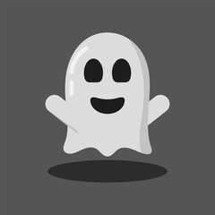 A cute and happy ghost icon in flat vector style, great for spooky Halloween projects, posters, social media, and decorations.
