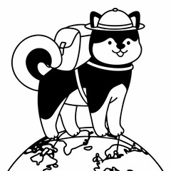 Vector cute shiba inu traveler
