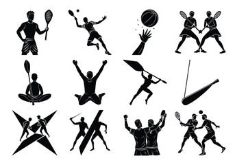 Collection of Silhouette Icons Depicting Various Sports and Athletic Activities