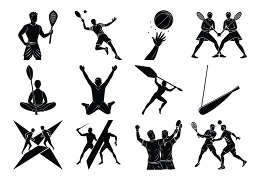 Collection of Silhouette Icons Depicting Various Sports and Athletic Activities