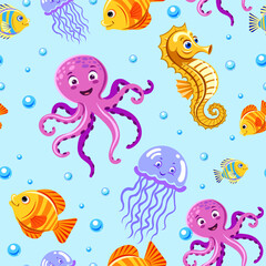 kids seamless pattern sea creatures