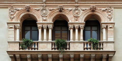 Naklejka premium Ornate Balcony with Arches and Stonework