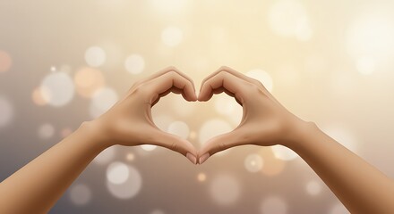 Fototapeta premium Hands Making Heart Shape Against Bokeh Background Symbolizing Love and Support