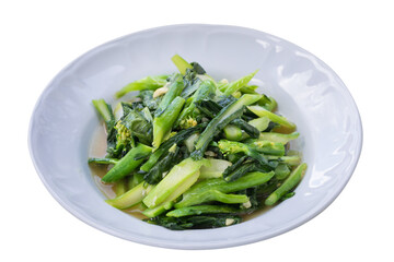 Homemade Thai Stir-Fried Kale with Oyster Sauce Transparent Background (PNG)